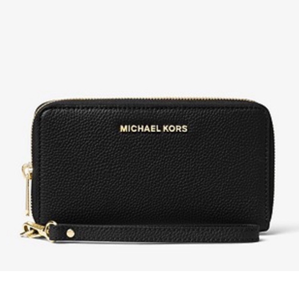 MICHAEL KORS Wristlet Wallet JS Large Flat Multi Phone Case Black AUTHENTIC NEW - Picture 3 of 6